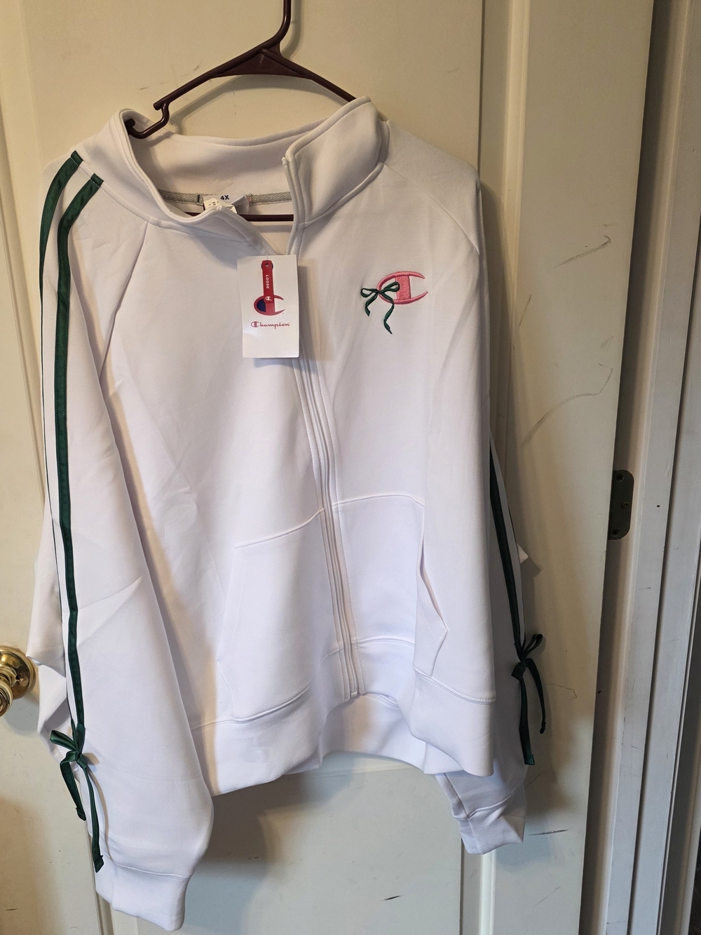 Champion White Full-Zip Track Jacket with Green Trim